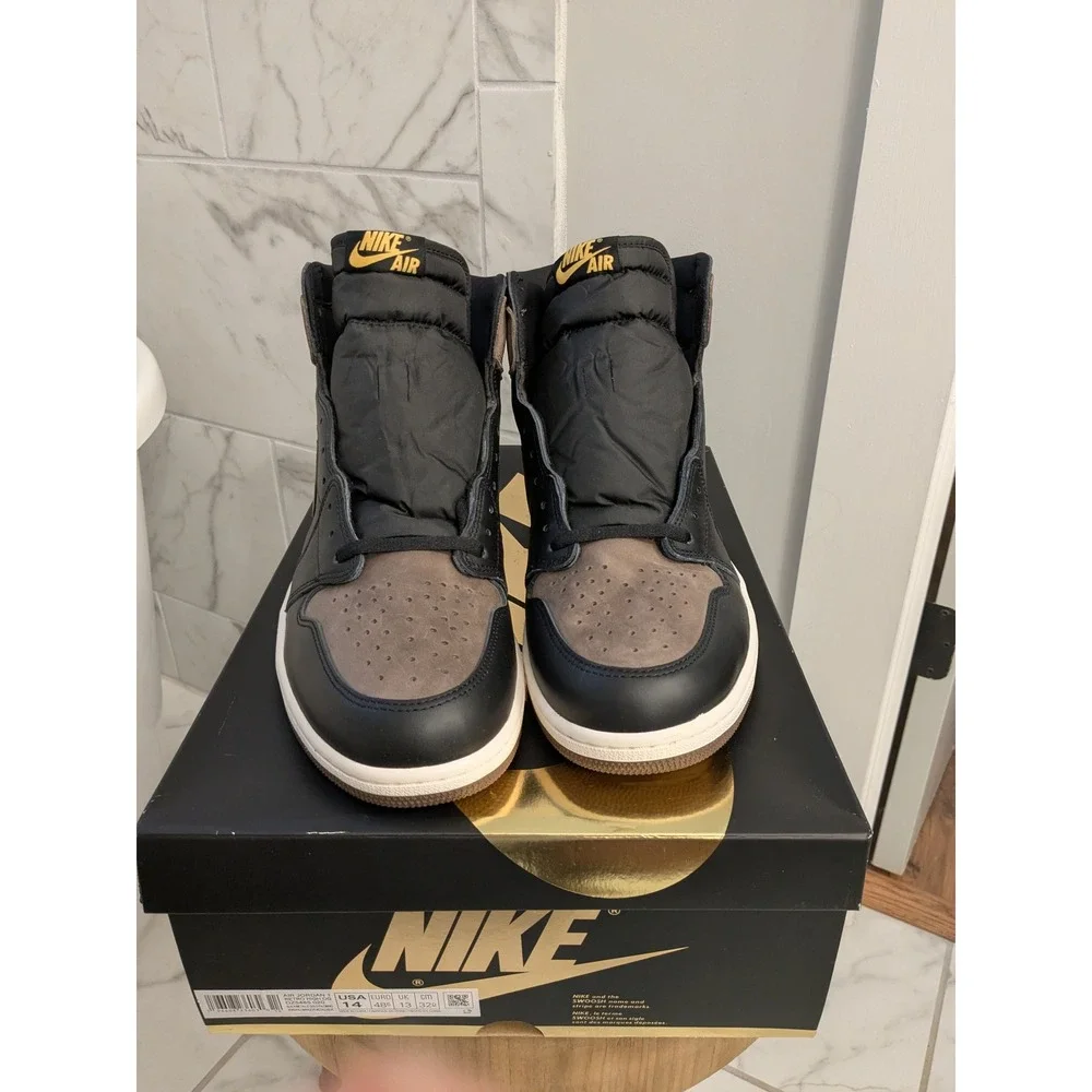 Air Jordan 1 Retro High OG Black Metallic Gold Brown Sneakers‎ Mens Size 14